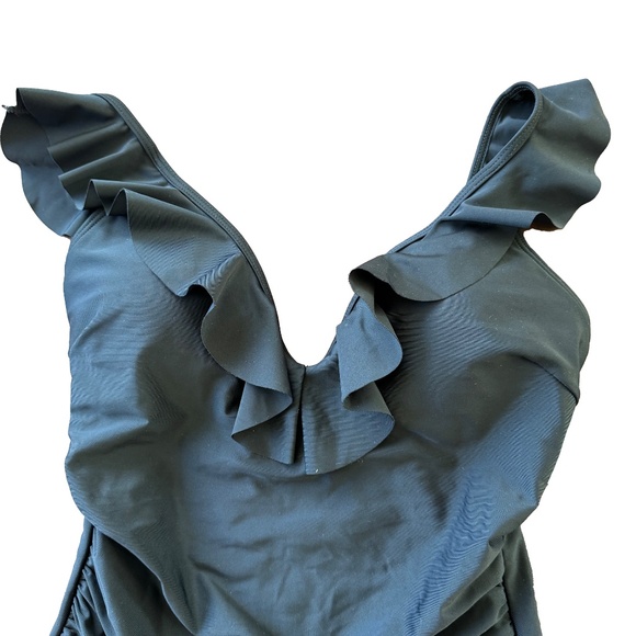 NWT Hilor Black One-Piece Swimsuit Size L Ruched Ruffle Tummy Control Swimwear - Picture 4 of 9